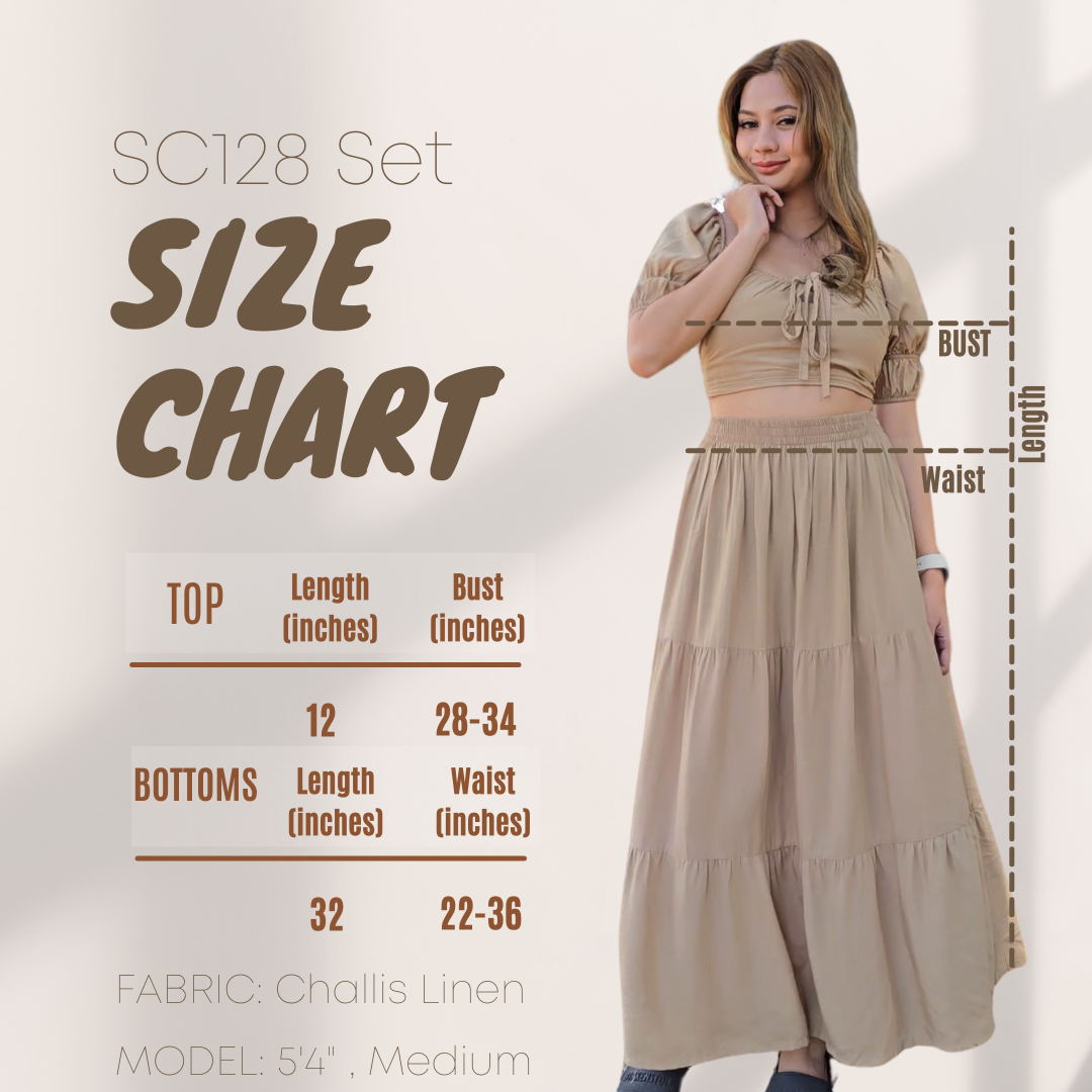 SC128 SET| Linen Self Tie Blouse and Long Maxi Skirt Set