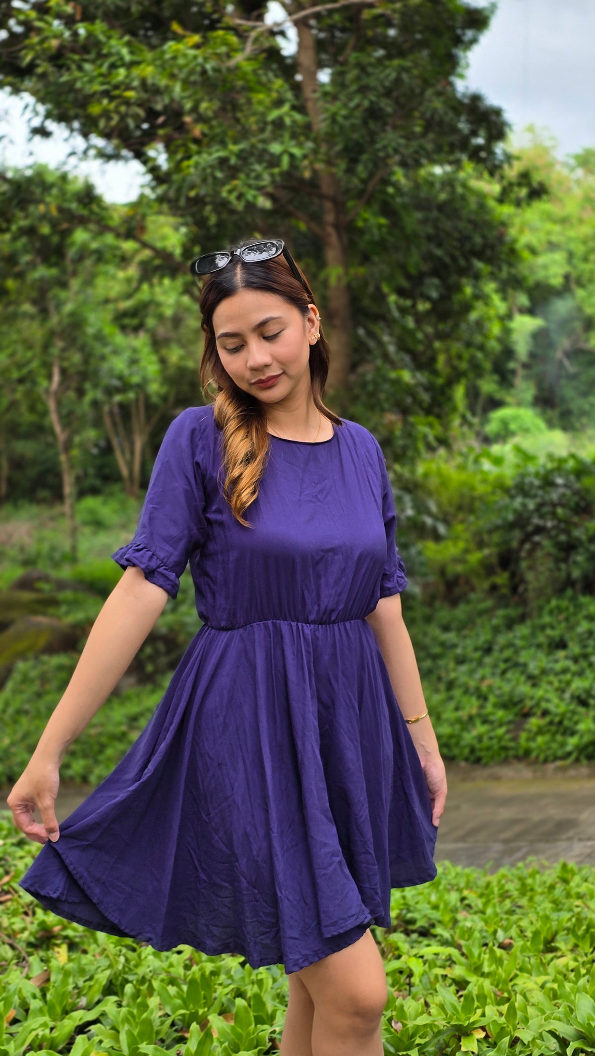 SC41 Dress | Roundneck Bell Sleeves Skater Flared Linen Dress