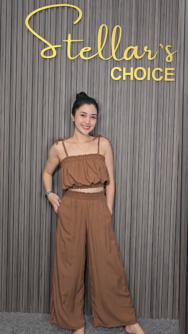 SC107 Set | Self Tie Tube Top and Wideleg Pants with pockets Linen Set