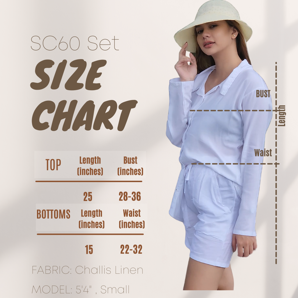 SC60 Set | Long-Sleeve Button Polo Top and Shorts with pockets Linen Set
