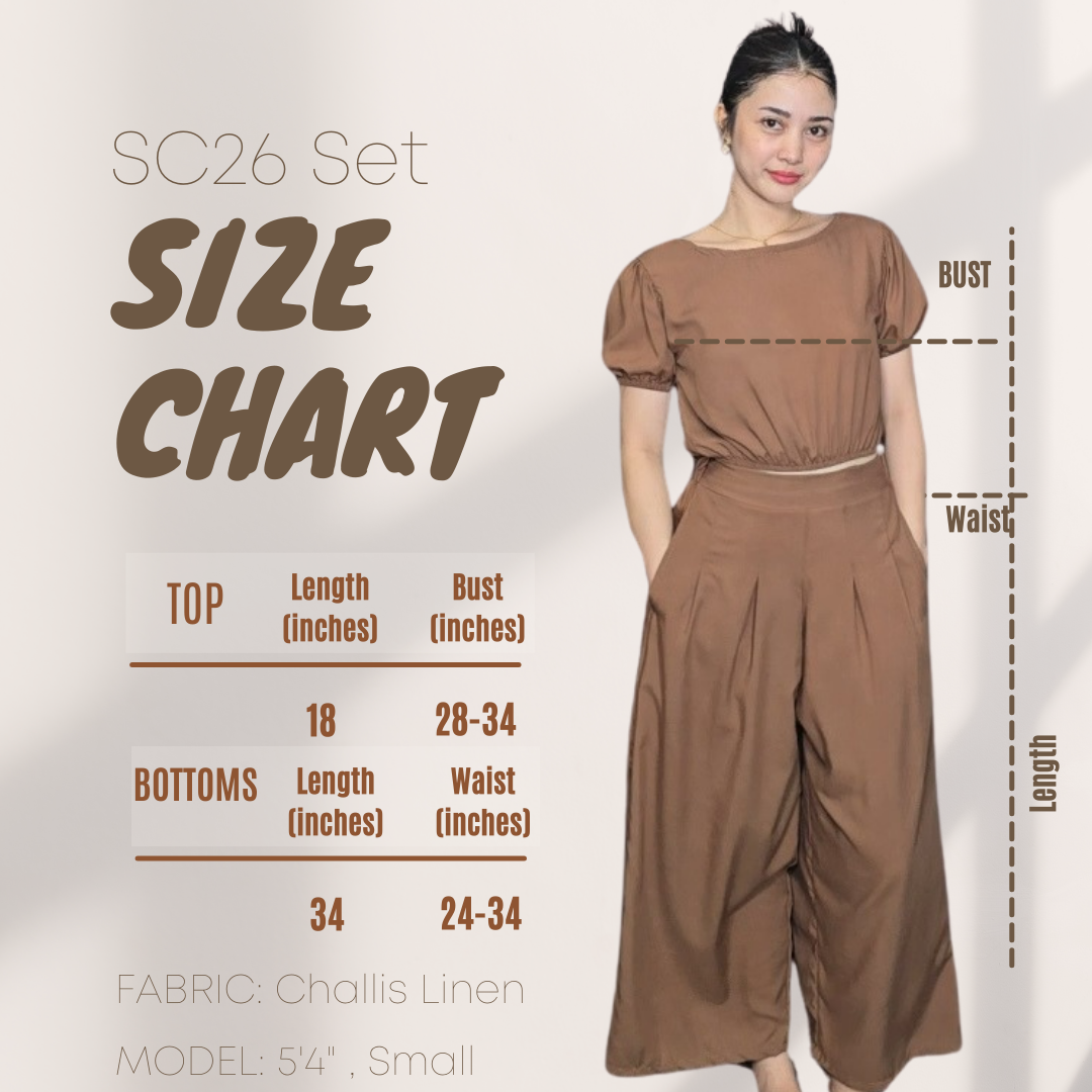 SC26 Puff Sleeves Blouse and Wideleg Pants Coordinates Set