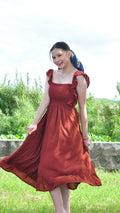 SC70 Dress |  Ruffle Strap Smocking Linen Maxi Dress