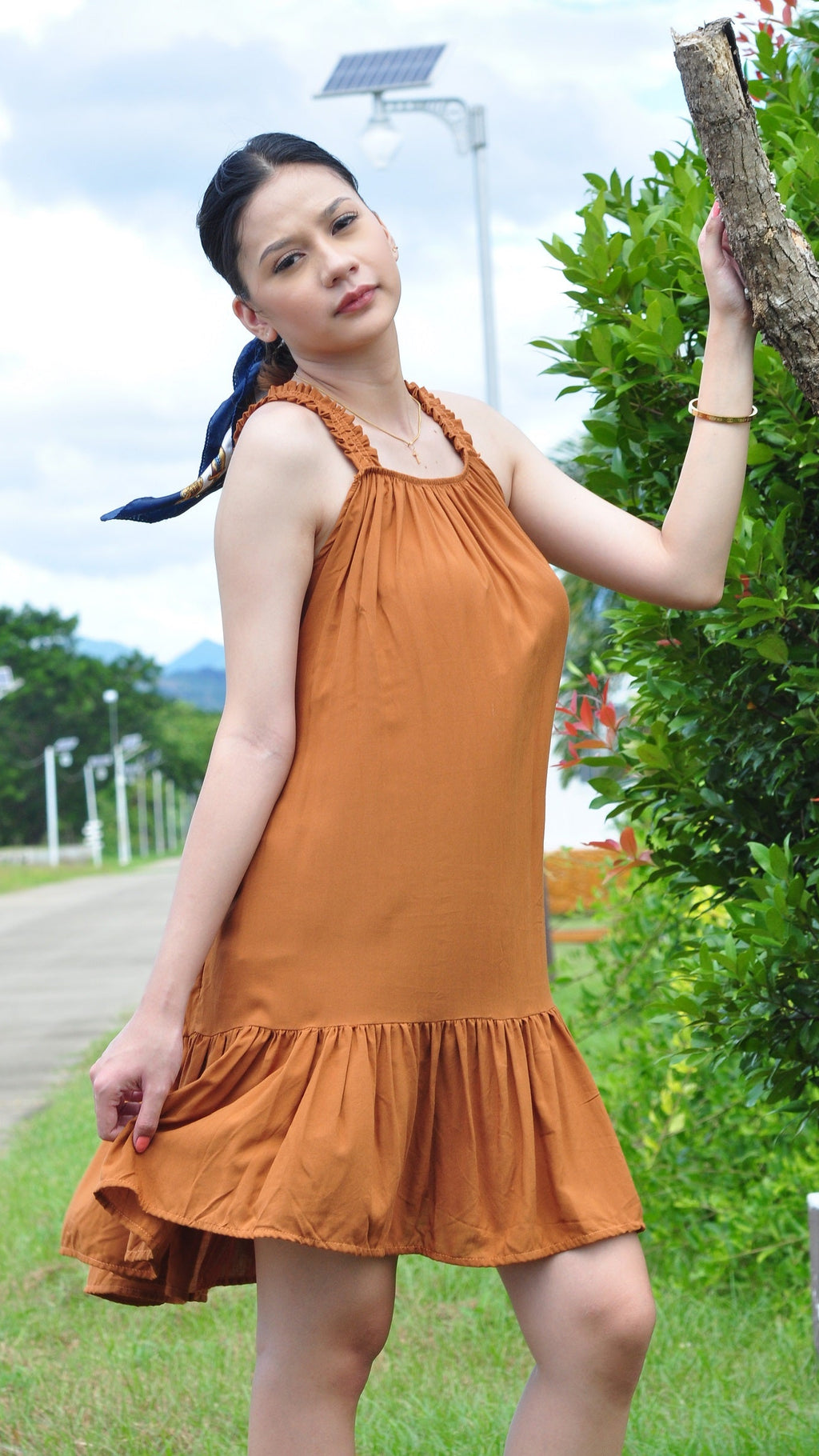 SC69 Sleeveless Multiway Tiered Linen Dress