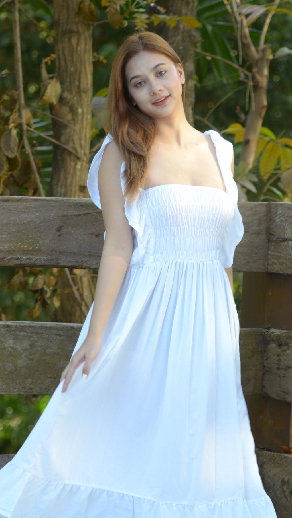 SC70 Dress |  Ruffle Strap Smocking Linen Maxi Dress