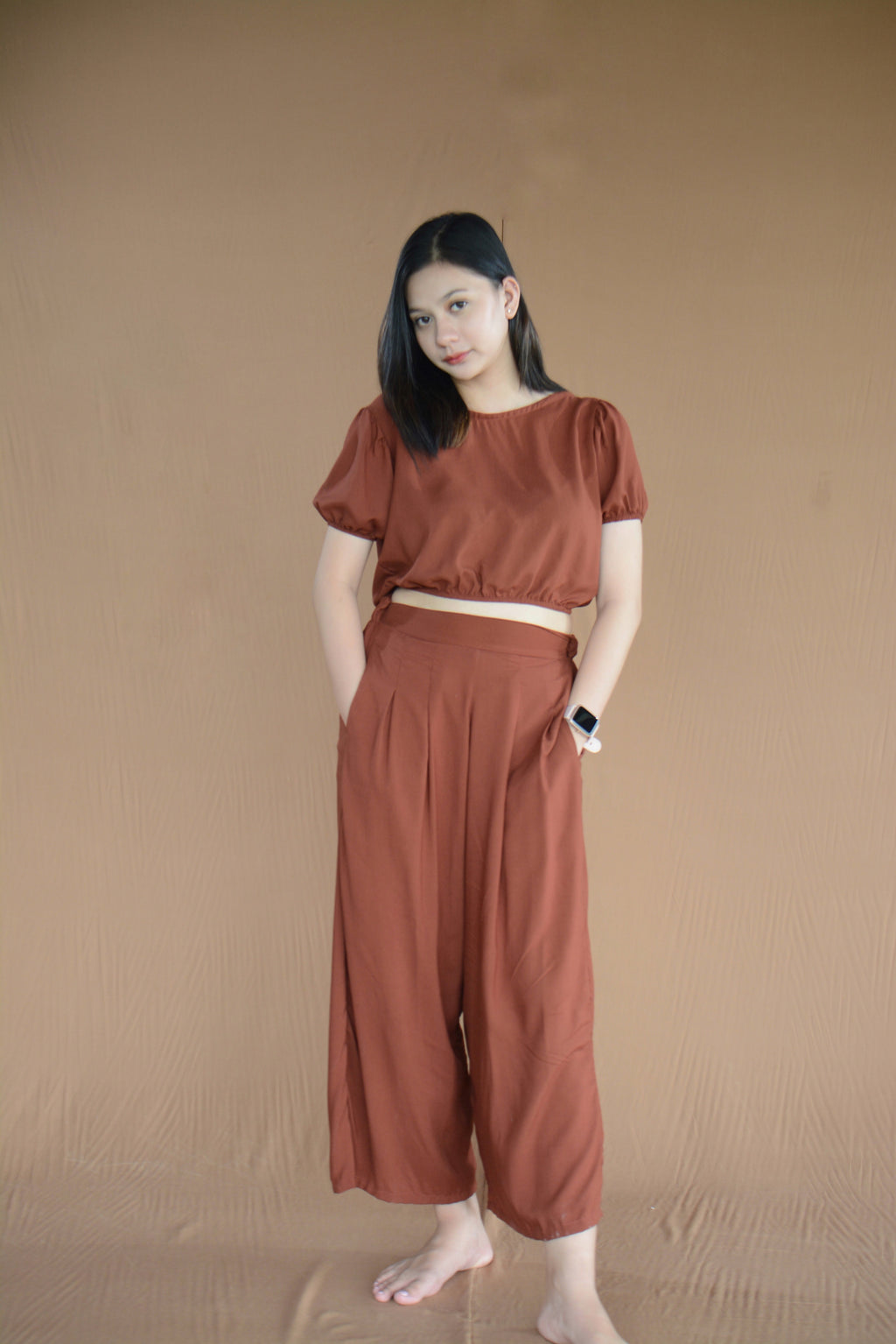 SC26 Puff Sleeves Blouse and Wideleg Pants Coordinates Set
