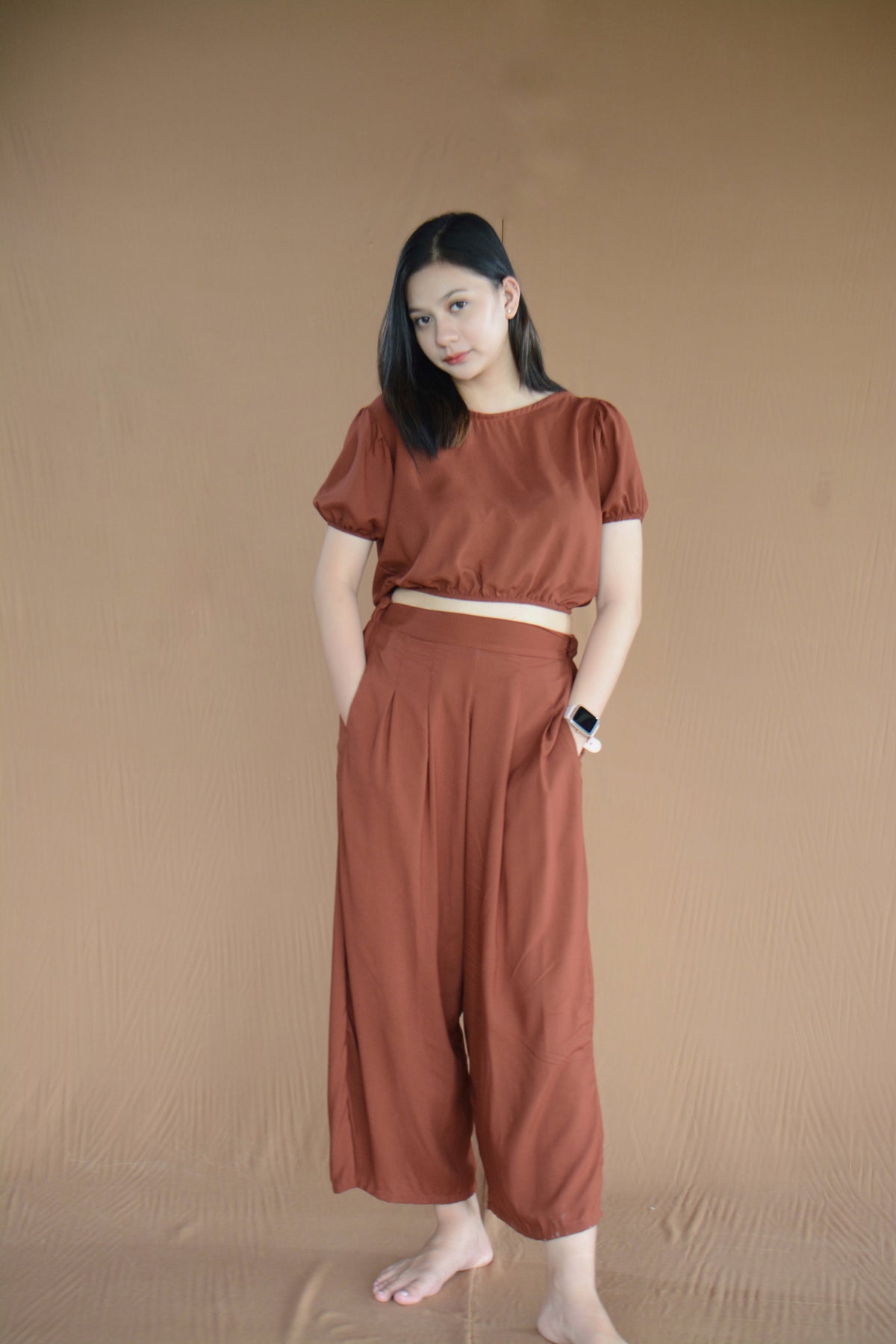 SC26 Puff Sleeves Blouse and Wideleg Pants Coordinates Set