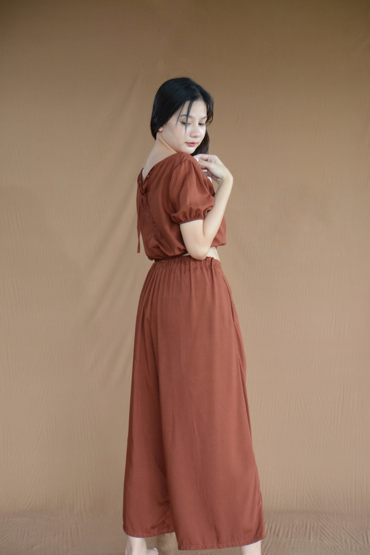 SC26 Puff Sleeves Blouse and Wideleg Pants Coordinates Set