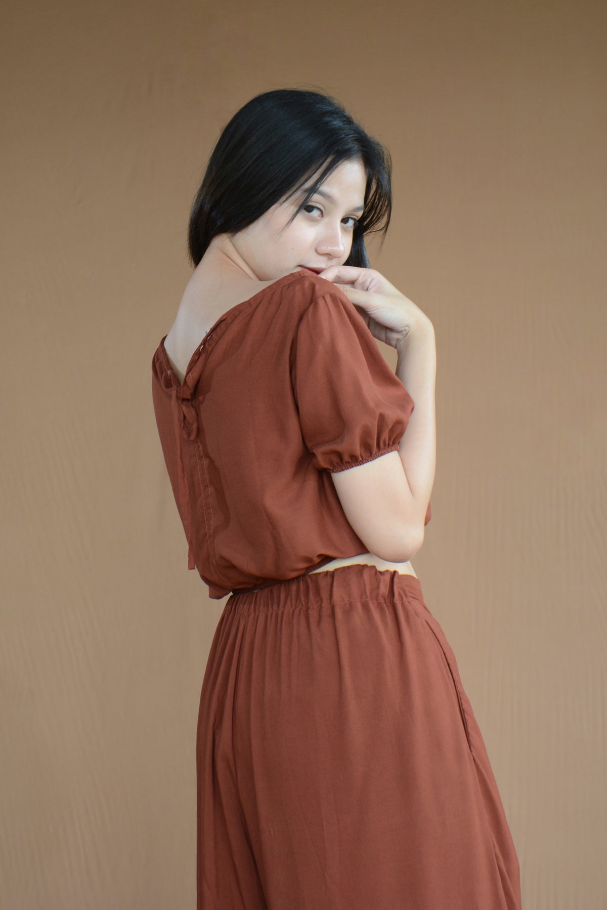 SC26 Puff Sleeves Blouse and Wideleg Pants Coordinates Set