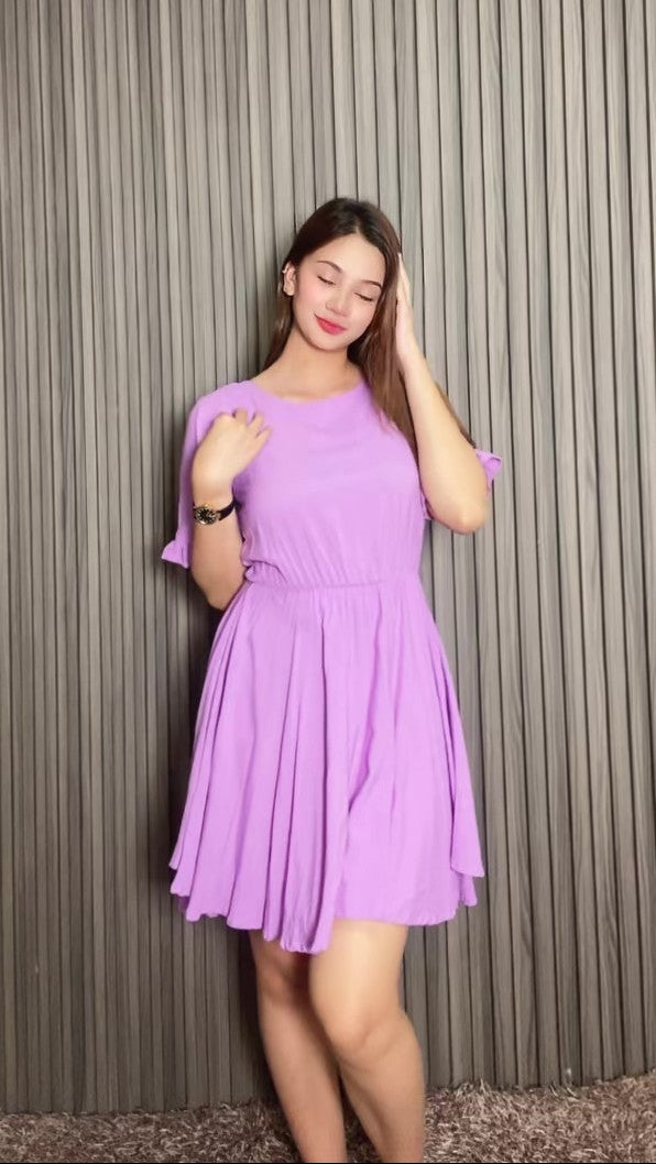 SC41 Dress | Roundneck Bell Sleeves Skater Flared Linen Dress