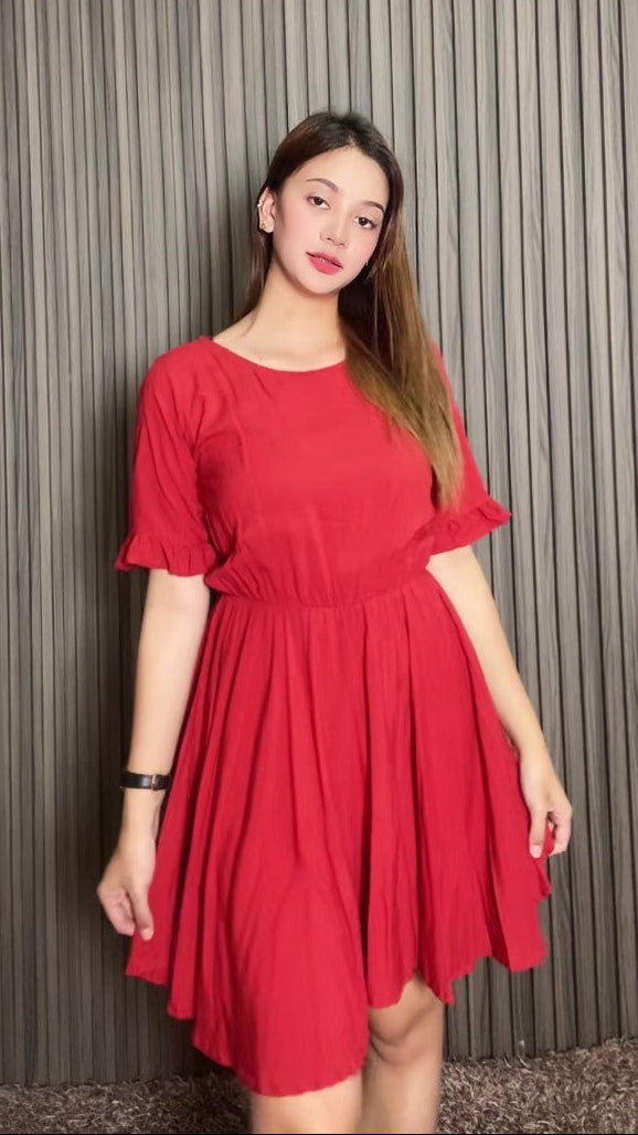 SC41 Dress | Roundneck Bell Sleeves Skater Flared Linen Dress