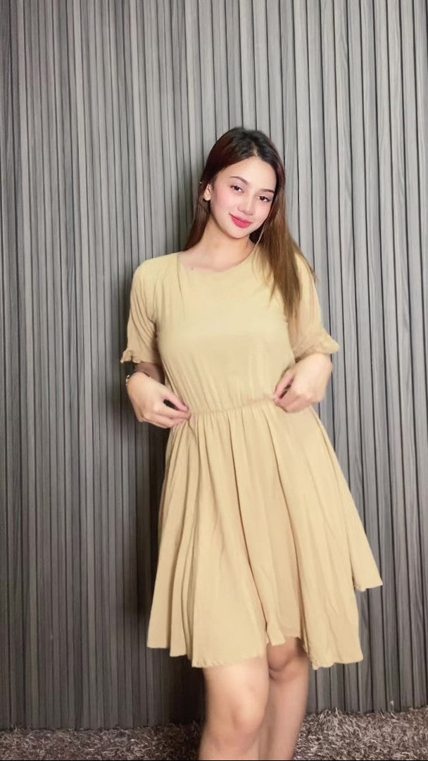 SC41 Dress | Roundneck Bell Sleeves Skater Flared Linen Dress
