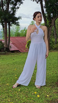 SC108 Jumpsuit | Self Tie Halter Neck Wide-Leg Linen Jumpsuit with pockets