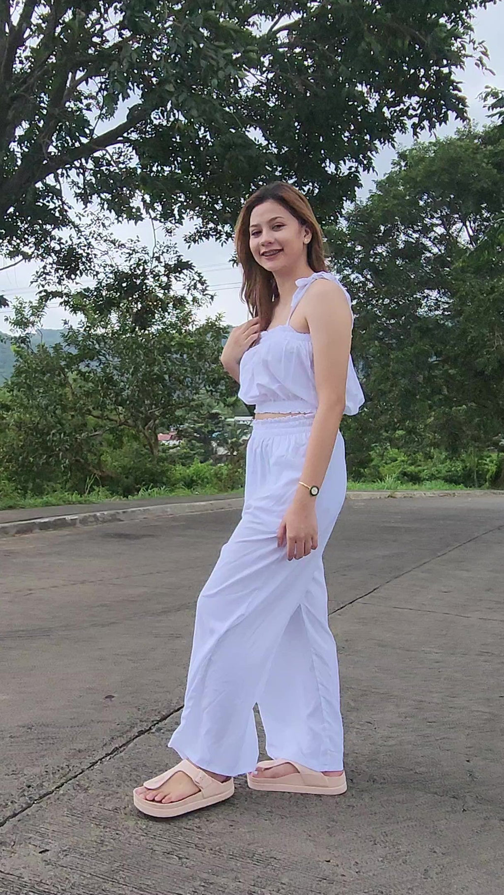 SC107 Set | Self Tie Tube Top and Wideleg Pants with pockets Linen Set