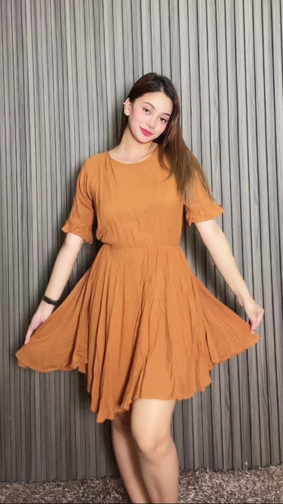 SC41 Dress | Roundneck Bell Sleeves Skater Flared Linen Dress