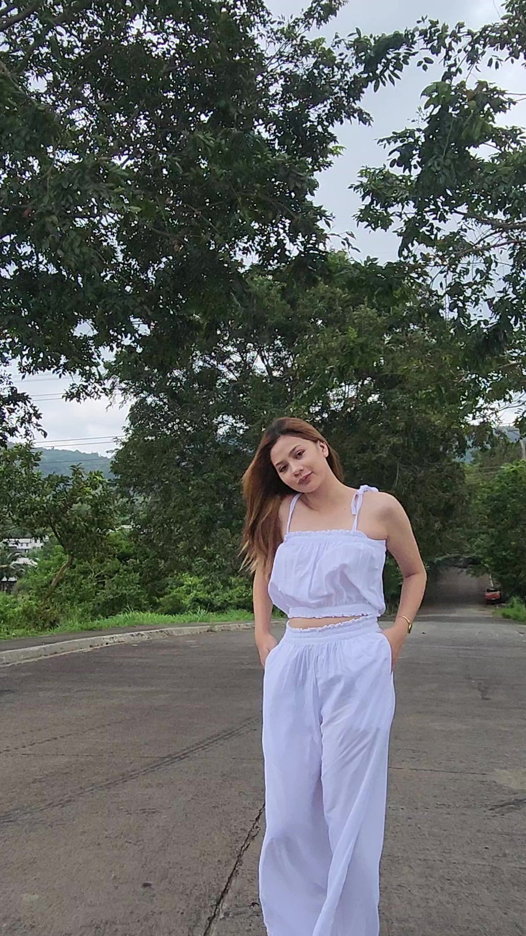 SC107 Set | Self Tie Tube Top and Wideleg Pants with pockets Linen Set