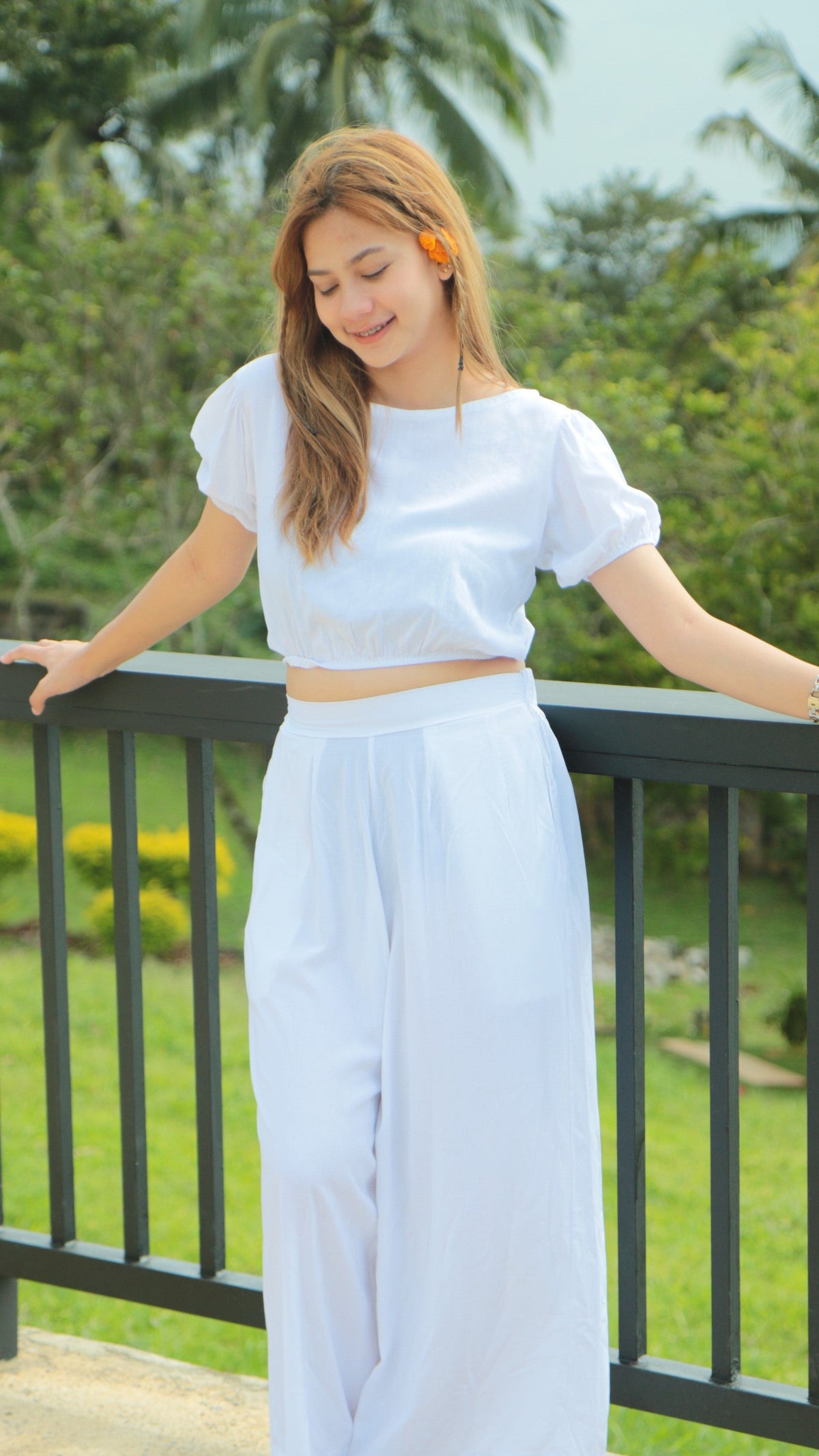 SC26 Set | Puff Sleeves Blouse and Wide leg Pants Coordinates Set