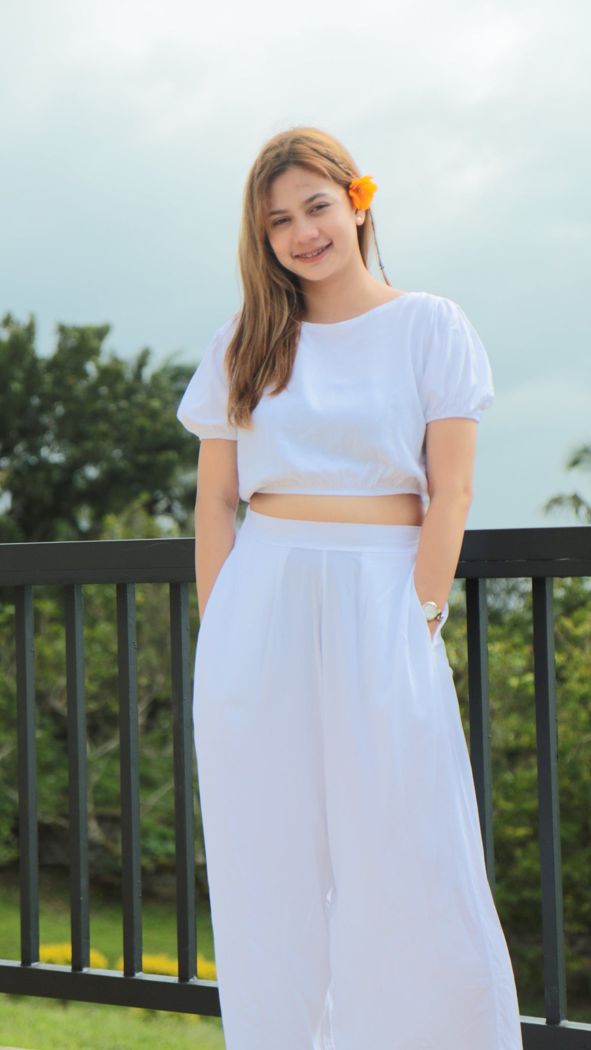 SC26 Set | Puff Sleeves Blouse and Wide leg Pants Coordinates Set