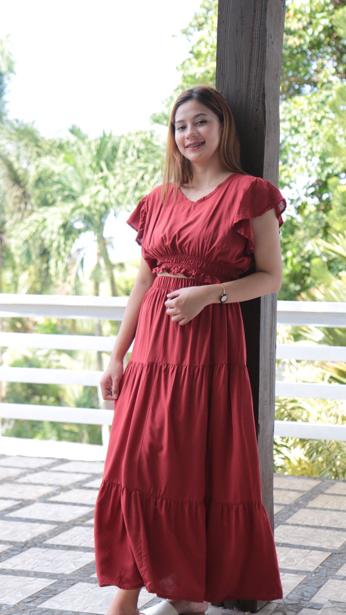 SC83 Set | Ruffles Crop Blouse and Maxi Linen Skirt Coordinates