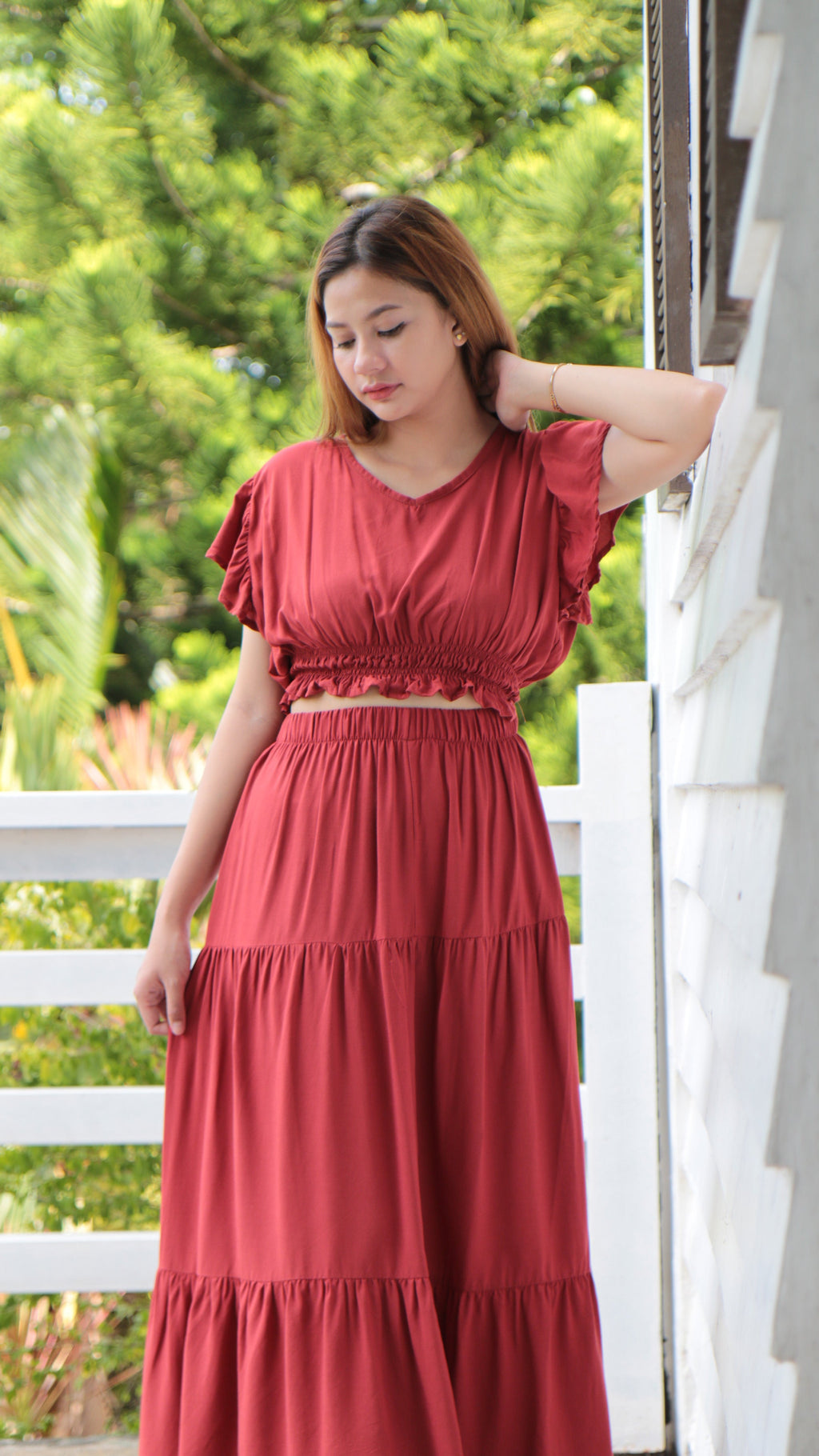 SC83 Set | Ruffles Crop Blouse and Maxi Linen Skirt Coordinates