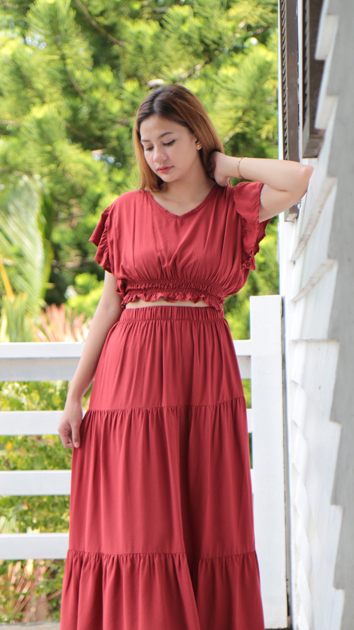 SC83 Set | Ruffles Crop Blouse and Maxi Linen Skirt Coordinates