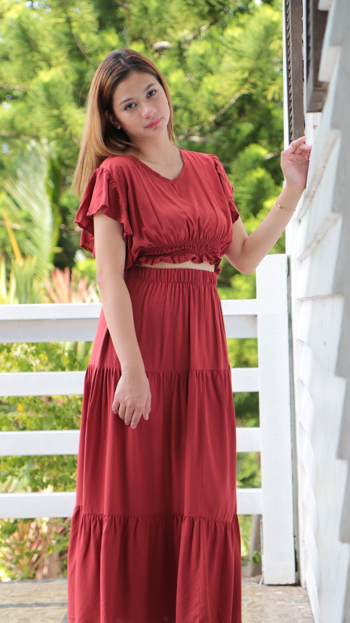 SC83 Set | Ruffles Crop Blouse and Maxi Linen Skirt Coordinates
