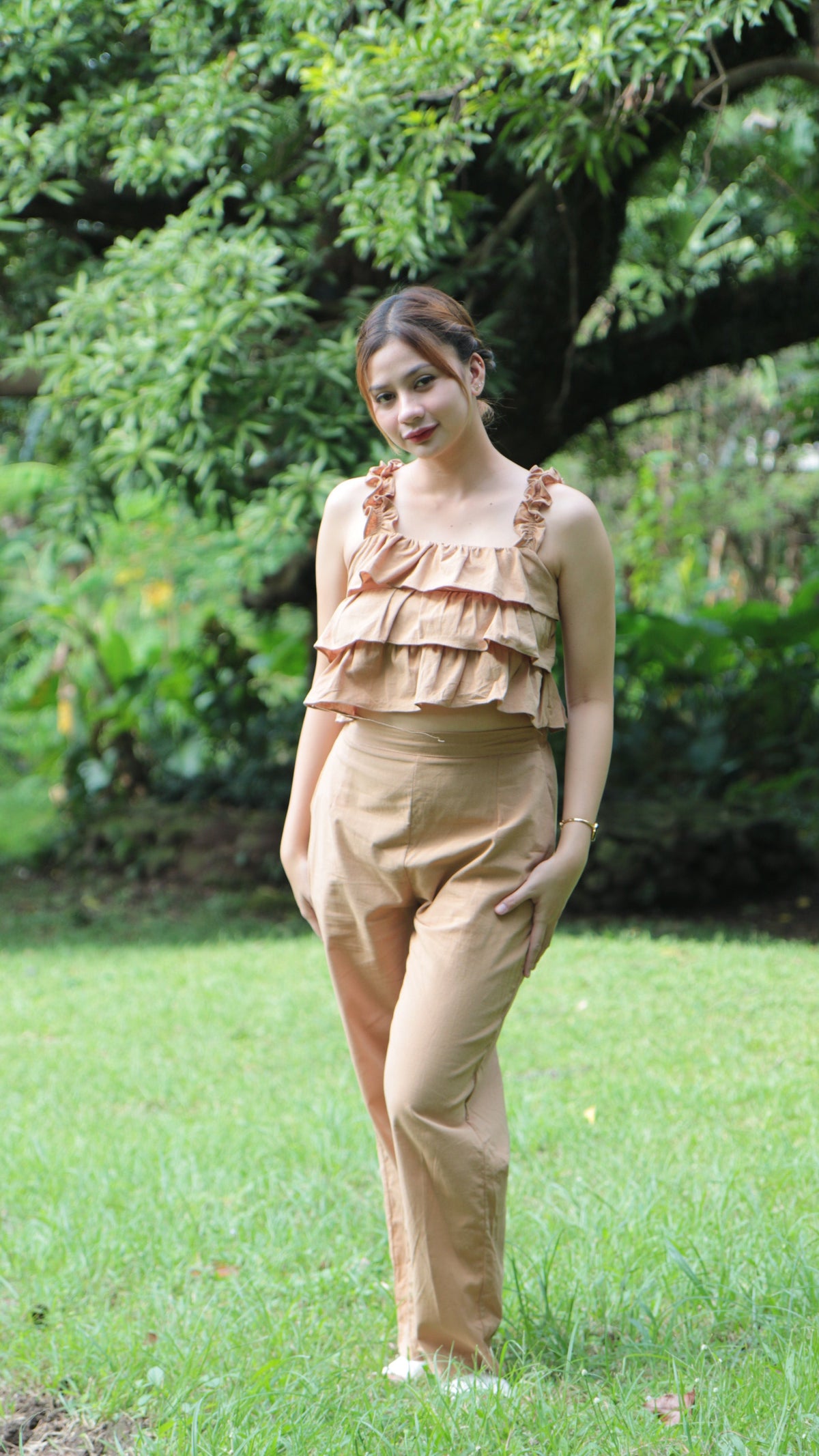 SC104 Set | Ruffles Top and Trouser Pants with Pockets Linen Set