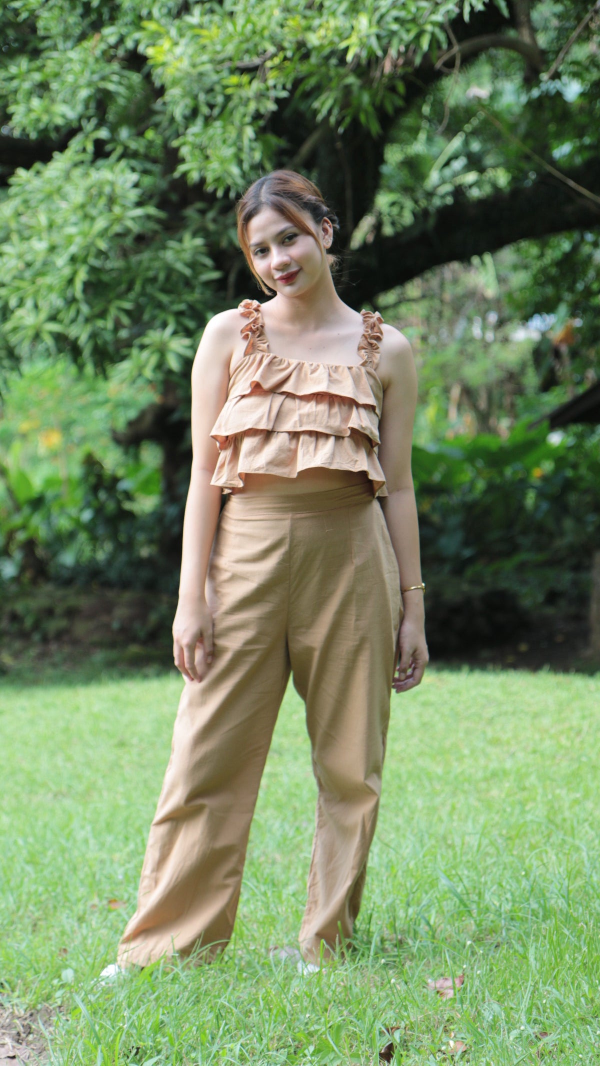 SC104 Set | Ruffles Top and Trouser Pants with Pockets Linen Set