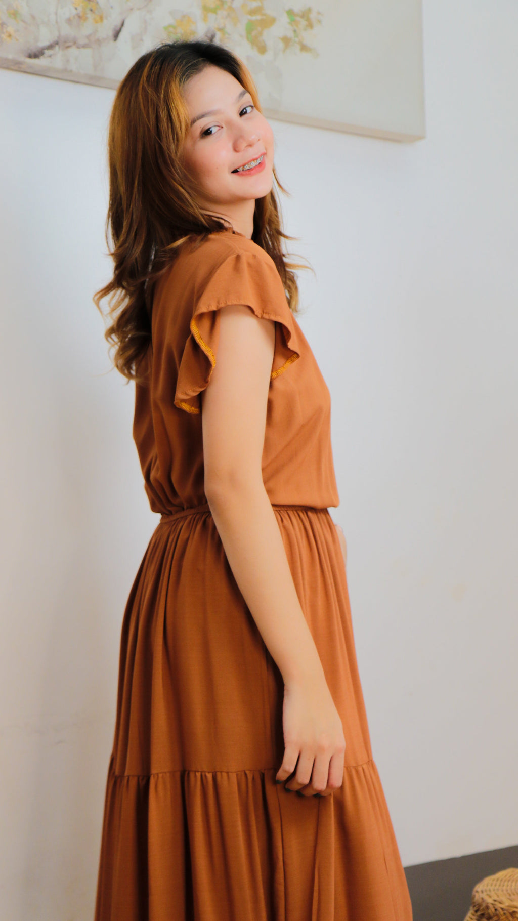 SC100 Dress | Turtleneck Tiered Linen Maxi Dress