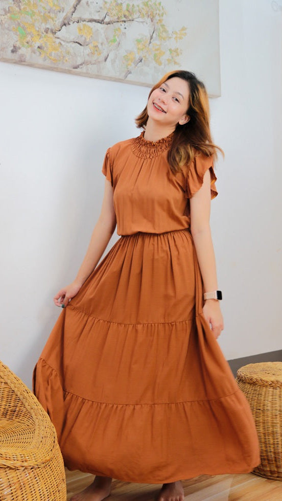 SC100 Dress | Turtleneck Tiered Linen Maxi Dress
