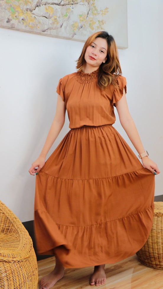 SC100 Dress | Turtleneck Tiered Linen Maxi Dress