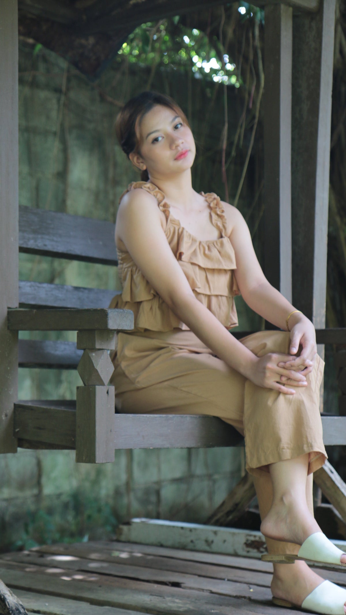 SC104 Set | Ruffles Top and Trouser Pants with Pockets Linen Set