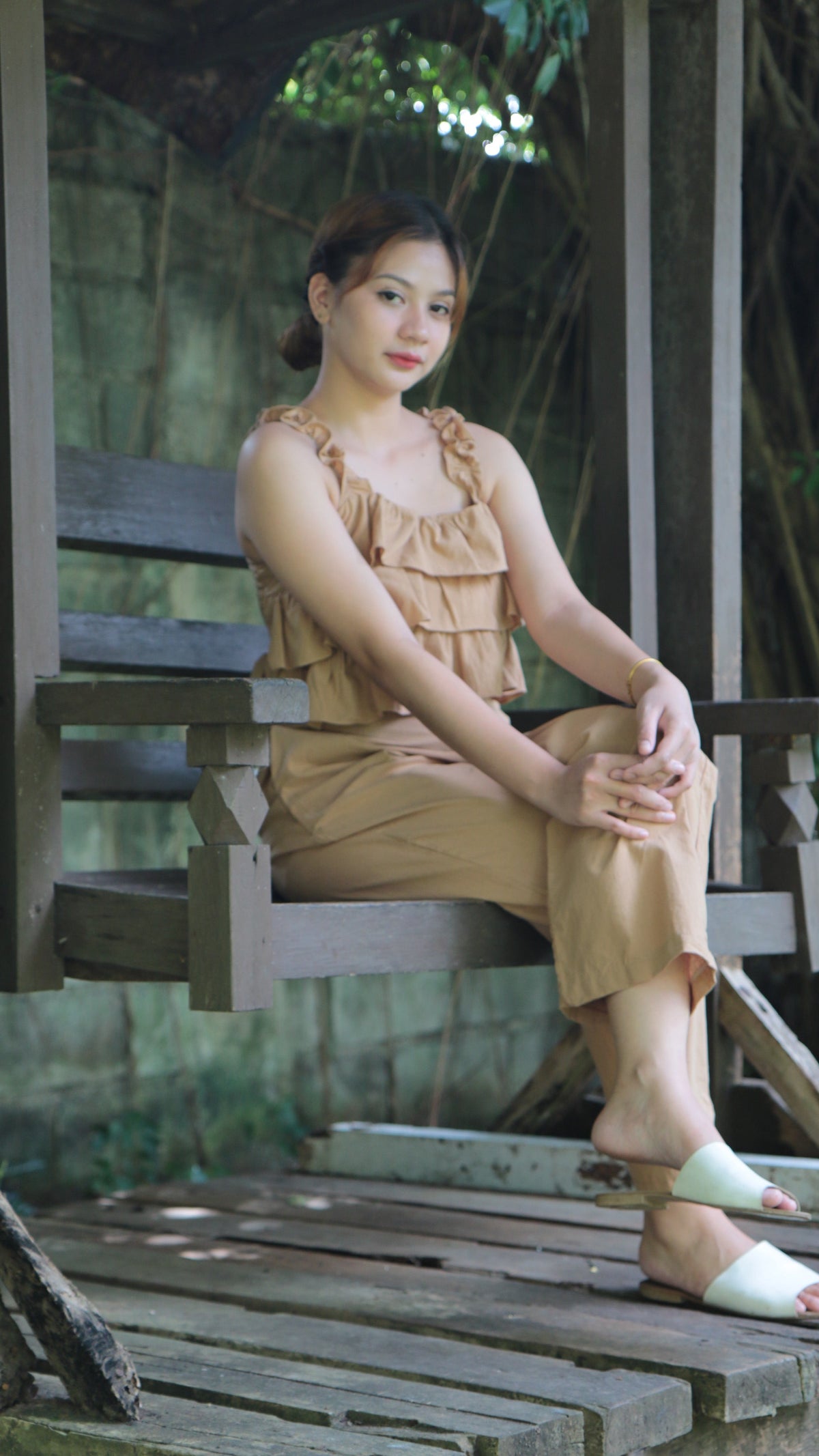 SC104 Set | Ruffles Top and Trouser Pants with Pockets Linen Set