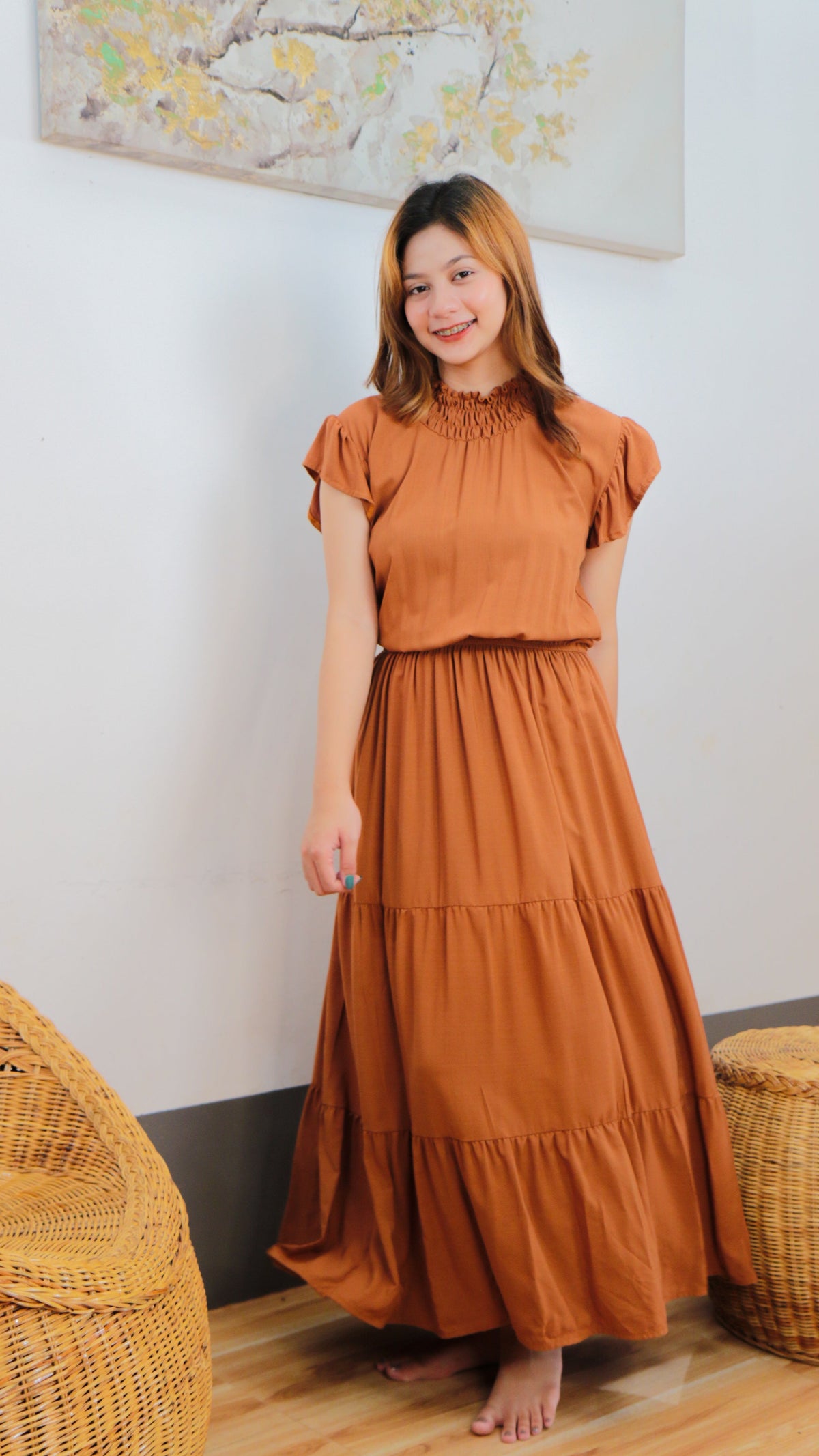 SC100 Dress | Turtleneck Tiered Linen Maxi Dress