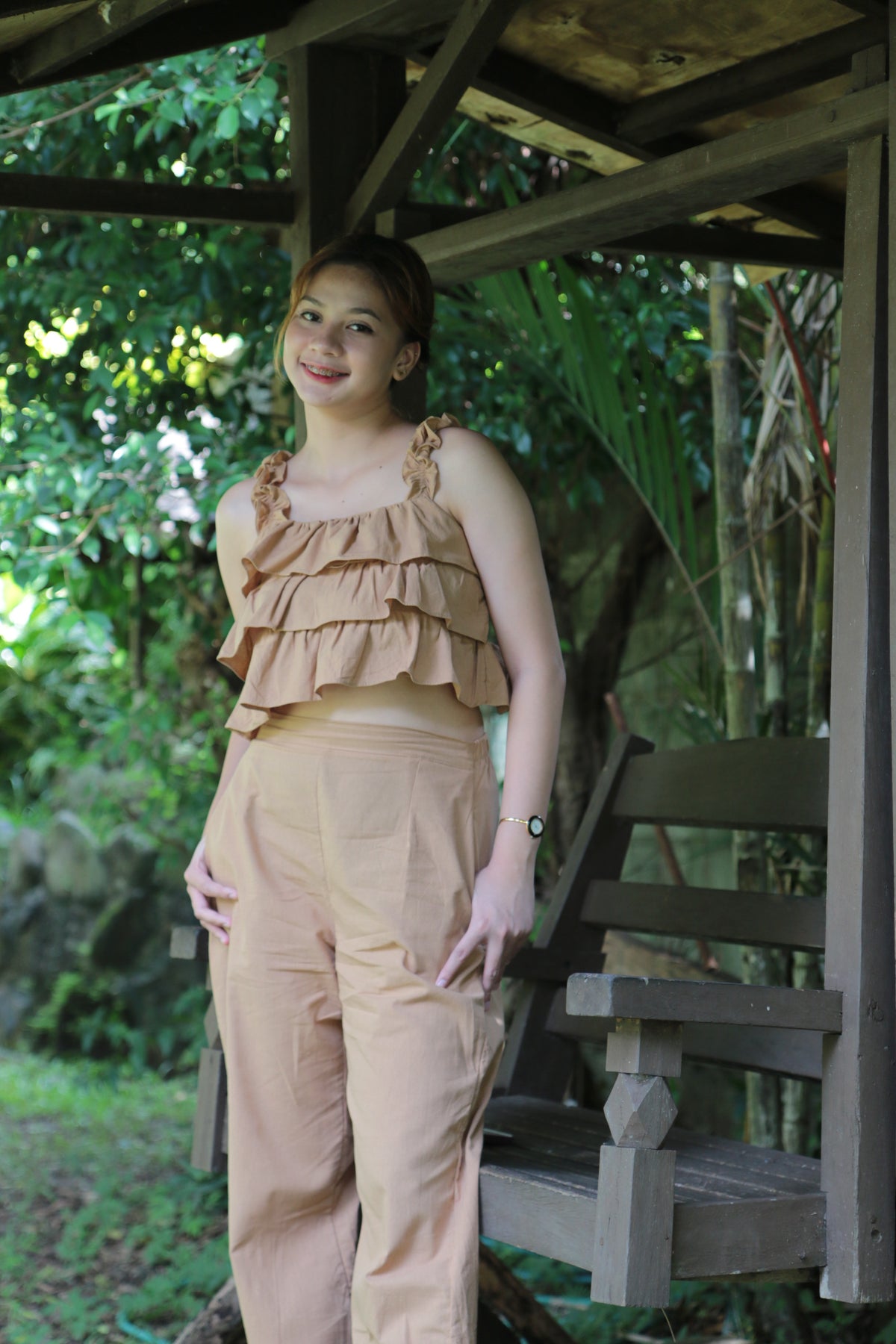 SC104 Set | Ruffles Top and Trouser Pants with Pockets Linen Set