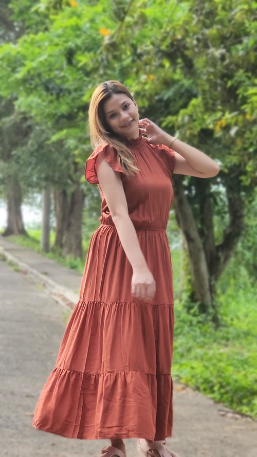 SC100 Dress | Turtleneck Tiered Linen Maxi Dress