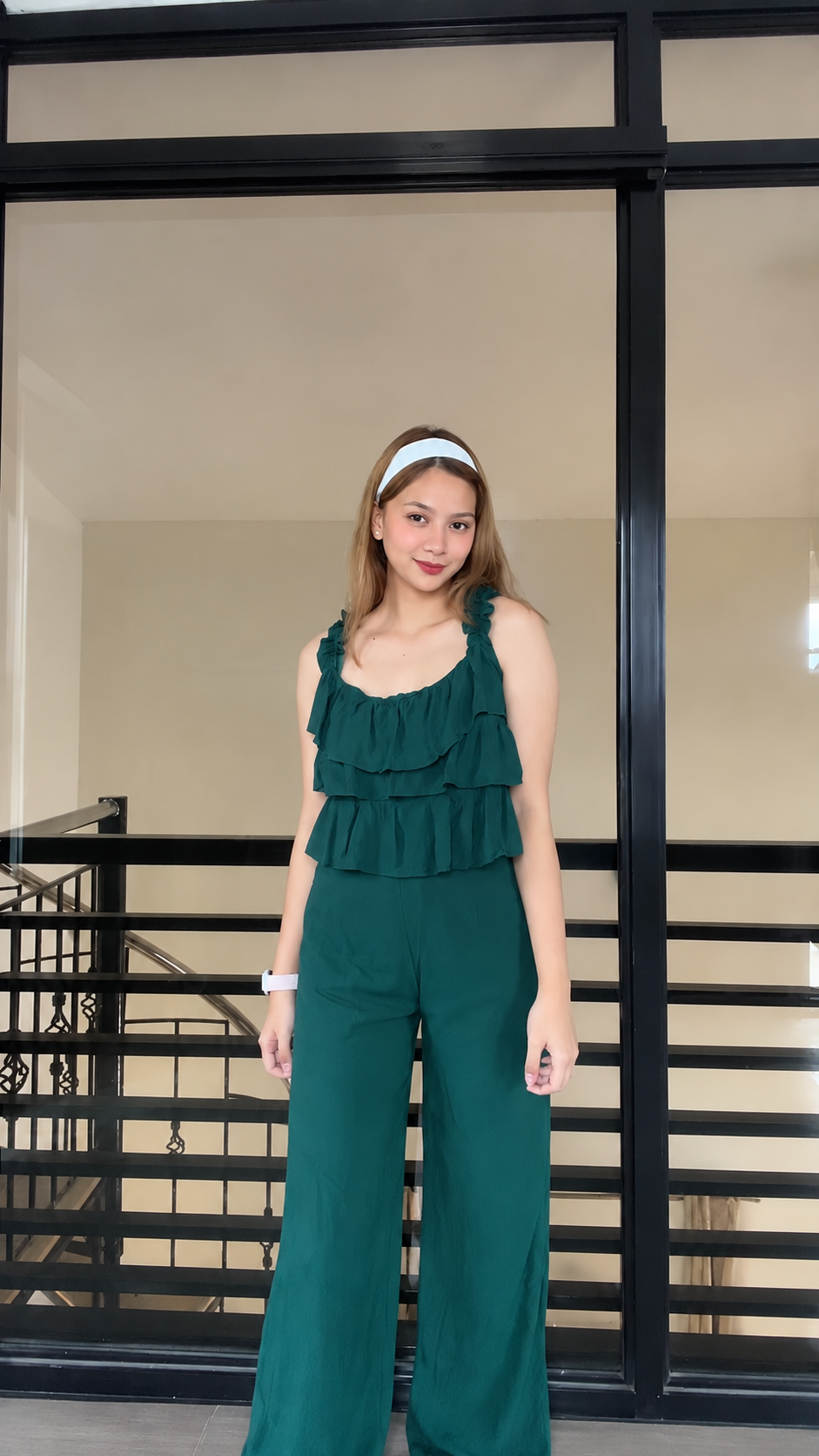 SC104 Set | Ruffles Top and Trouser Pants with Pockets Linen Set