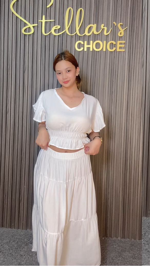 SC83 Set | Ruffles Crop Blouse and Maxi Linen Skirt Coordinates