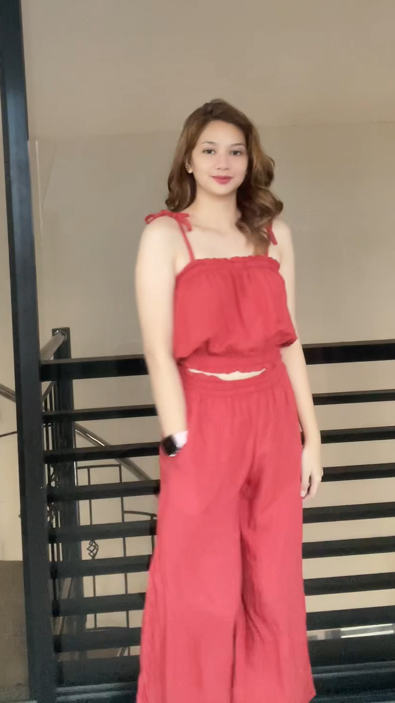 SC107 Set | Self Tie Tube Top and Wideleg Pants with pockets Linen Set