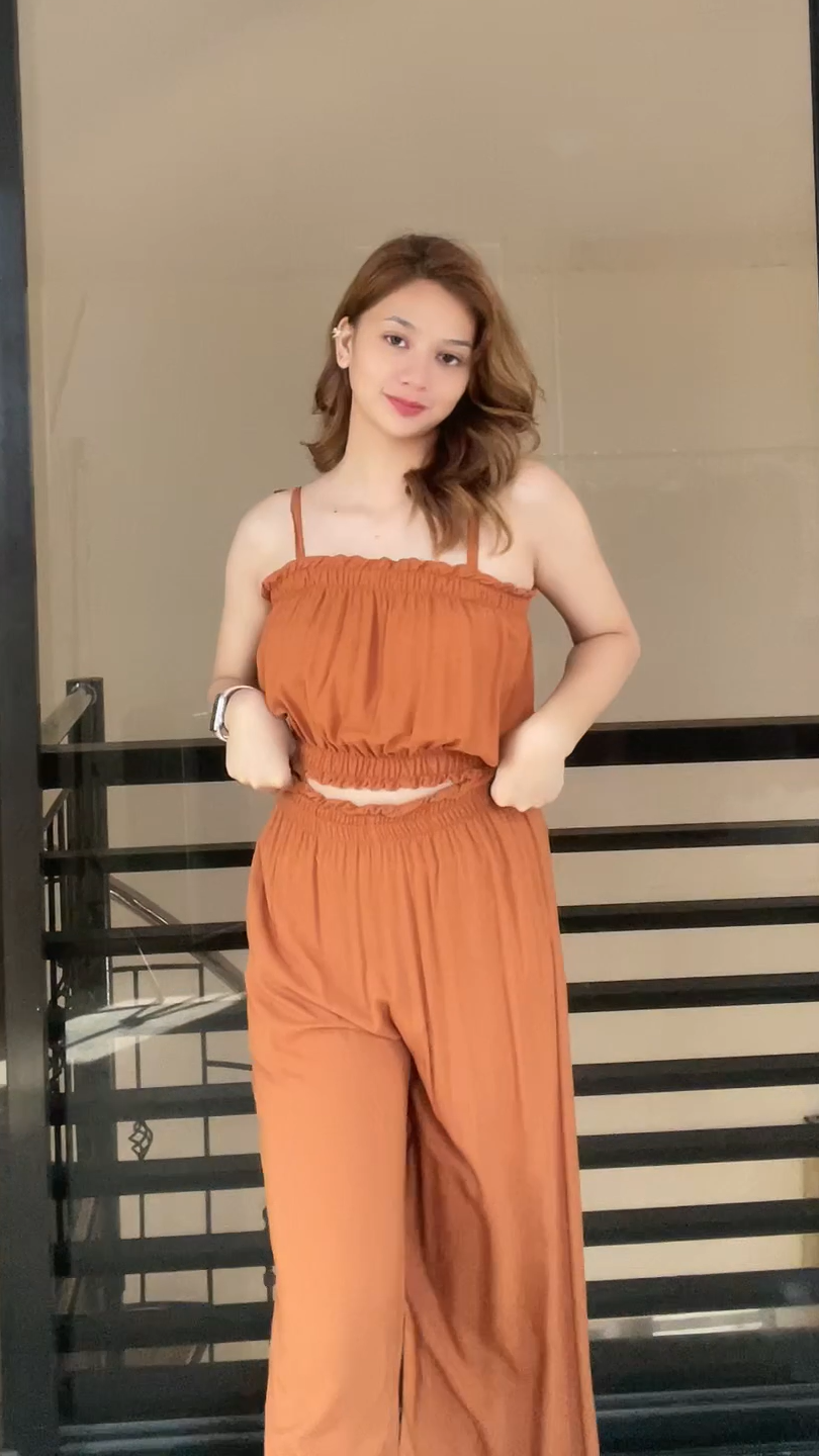 SC107 Set | Self Tie Tube Top and Wideleg Pants with pockets Linen Set