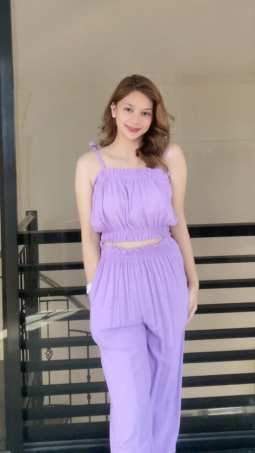 SC107 Set | Self Tie Tube Top and Wideleg Pants with pockets Linen Set