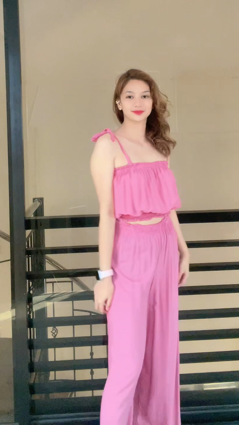 SC107 Set | Self Tie Tube Top and Wideleg Pants with pockets Linen Set