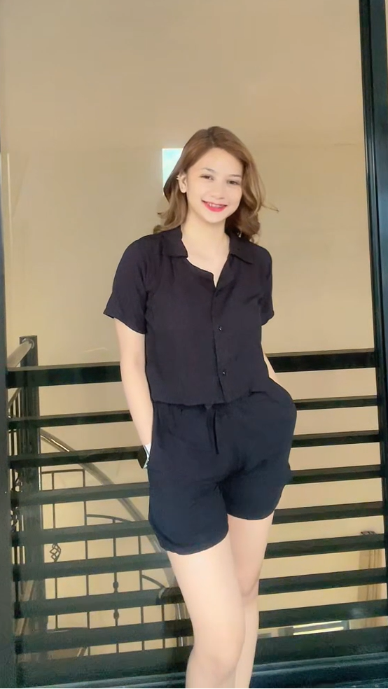 SC76 Set | Button Down Linen Polo Blouse and Shorts with pockets Set