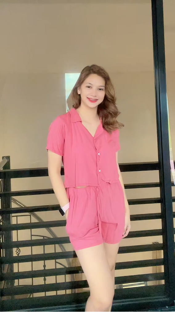 SC76 Set | Button Down Linen Polo Blouse and Shorts with pockets Set