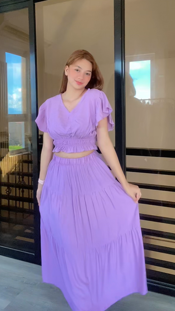 SC83 Set | Ruffles Crop Blouse and Maxi Linen Skirt Coordinates