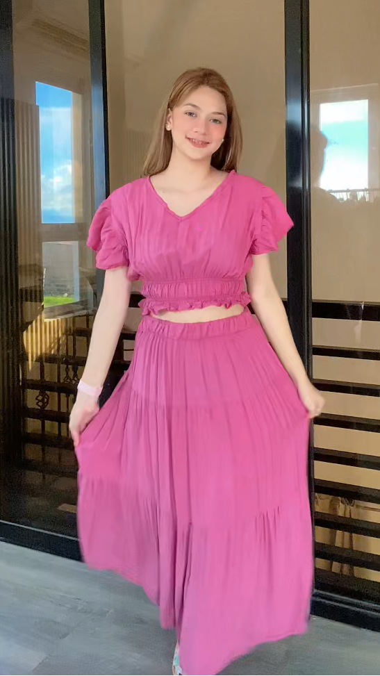 SC83 Set | Ruffles Crop Blouse and Maxi Linen Skirt Coordinates