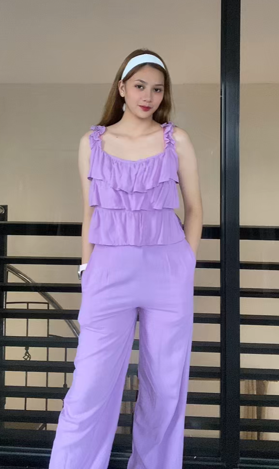 SC104 Set | Ruffles Top and Trouser Pants with Pockets Linen Set