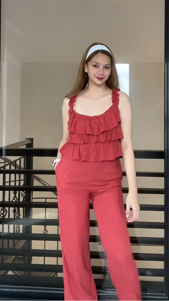 SC104 Set | Ruffles Top and Trouser Pants with Pockets Linen Set