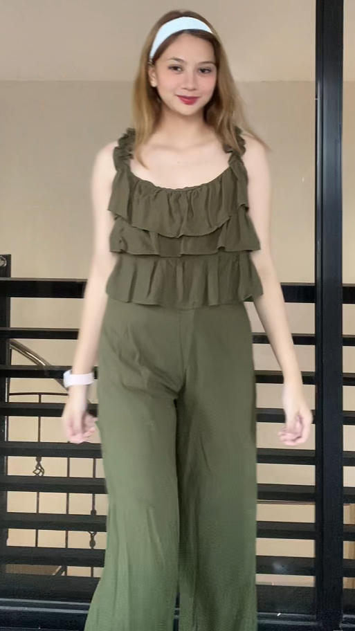 SC104 Set | Ruffles Top and Trouser Pants with Pockets Linen Set