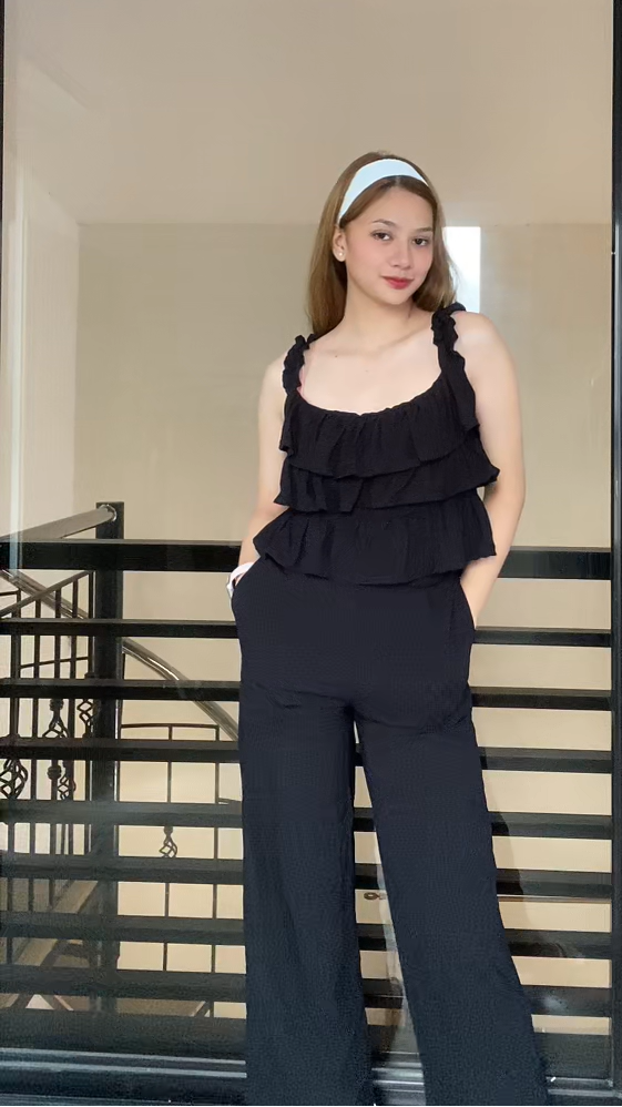 SC104 Set | Ruffles Top and Trouser Pants with Pockets Linen Set