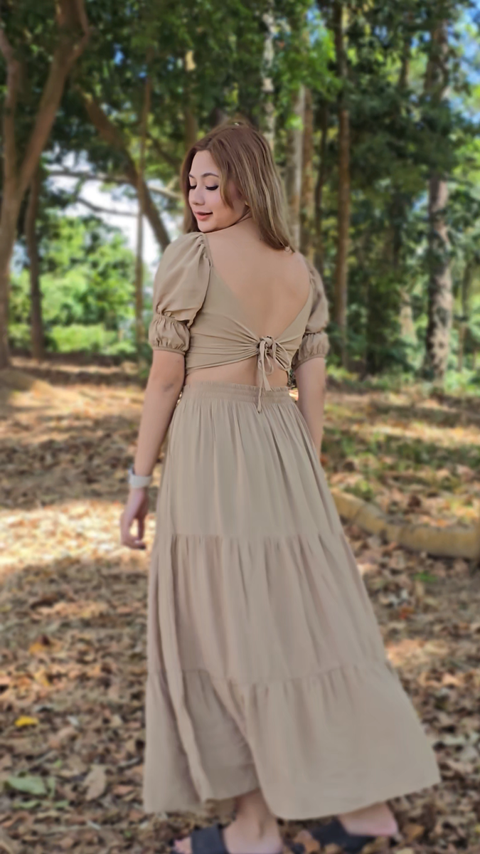 SC128 SET| Linen Self Tie Blouse and Long Maxi Skirt Set
